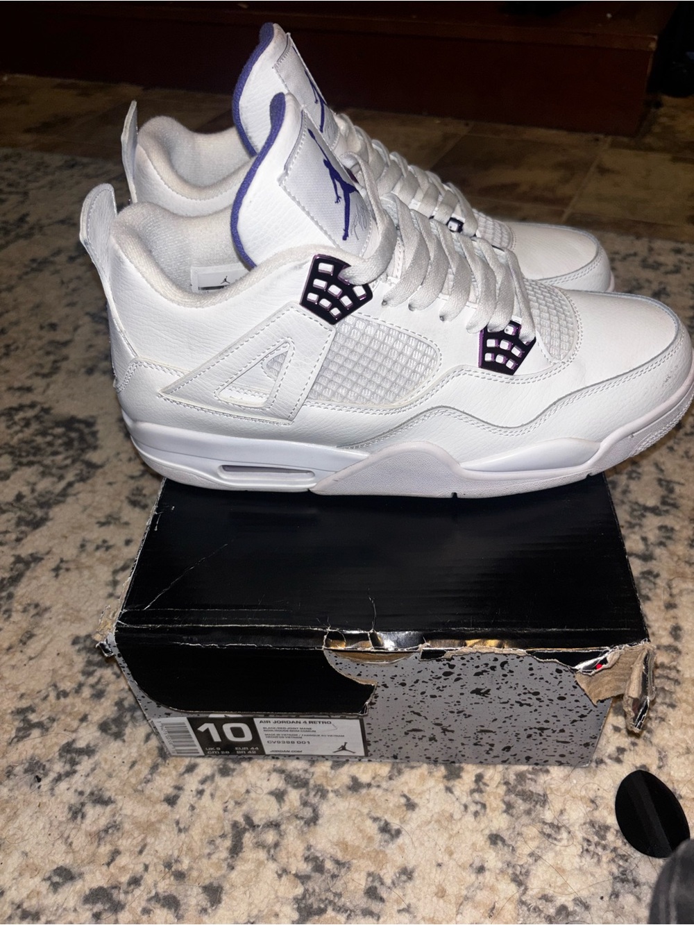 Jordan Retro 4 White with Purple and Red Accents - Picture 3 of 4